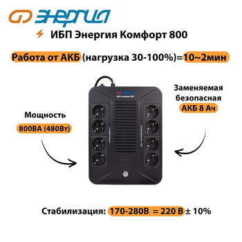 ИБП Комфорт 800 Энергия - ИБП и АКБ - ИБП для компьютера - Магазин электрооборудования для дома ТурбоВольт